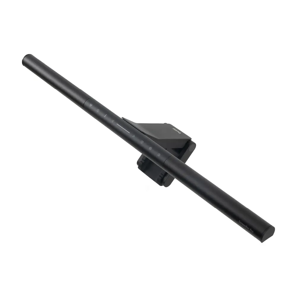 Black BenQ ScreenBar Pro LED light bar clamped on top of a monitor