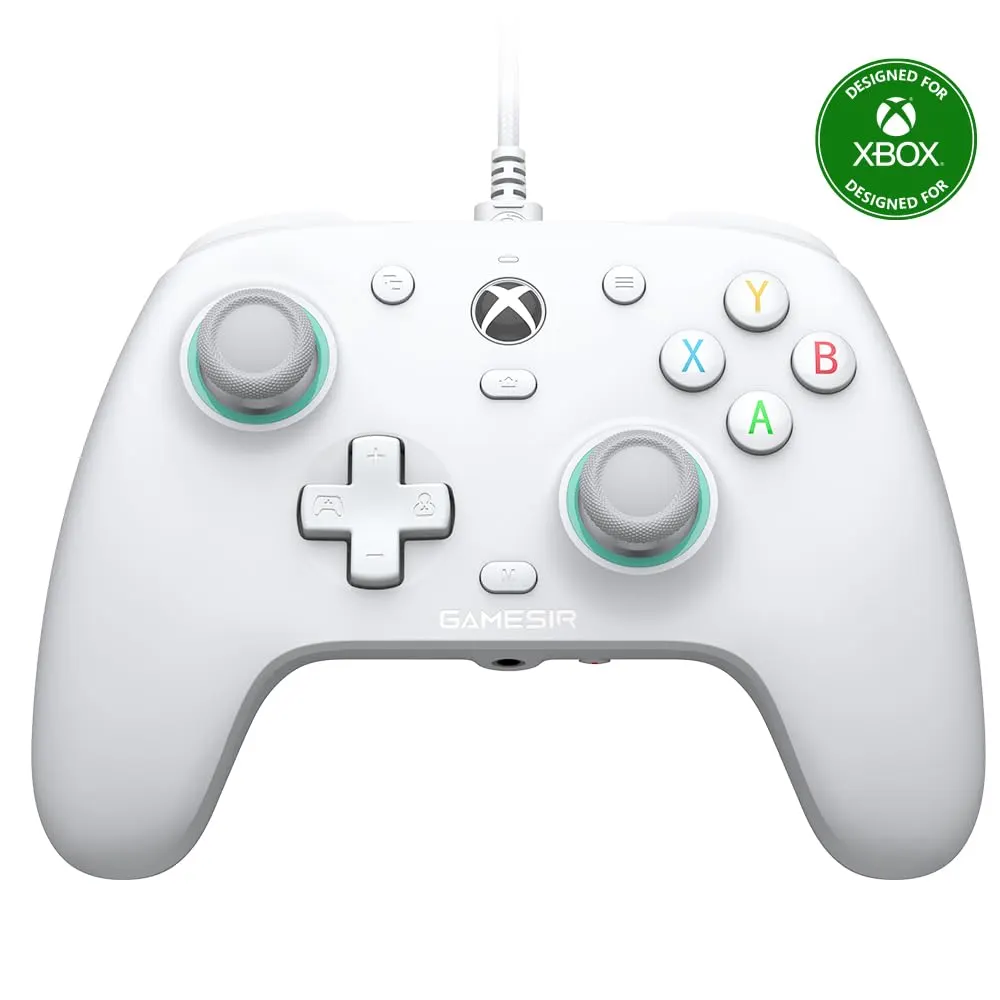 White GameSir G7 SE wired Xbox controller with Hall effect sticks and back buttons