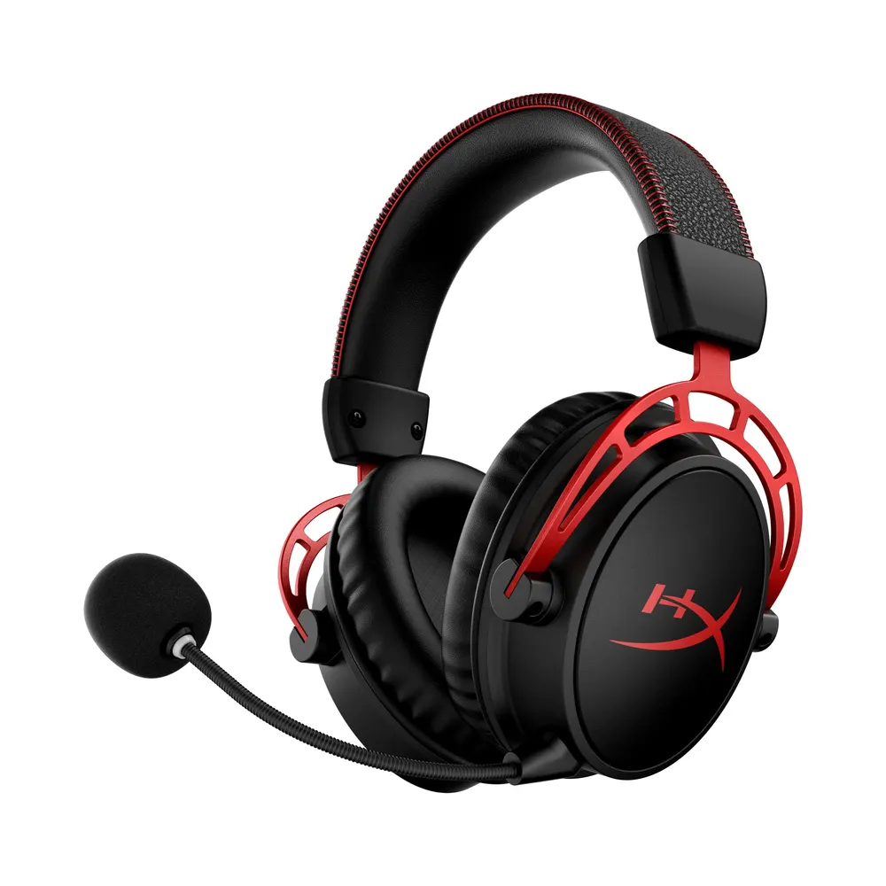 HyperX Cloud Alpha Wireless gaming headset in black and red with aluminum frame
