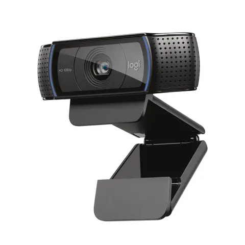 Black Logitech C920x HD Pro 1080p webcam with dual microphones