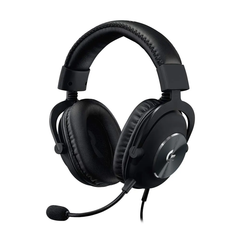 Black Logitech G PRO X wired gaming headset with detachable boom mic and aluminum forks