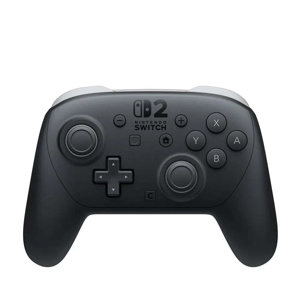 Black Nintendo Switch 2 Pro Controller seen from the front