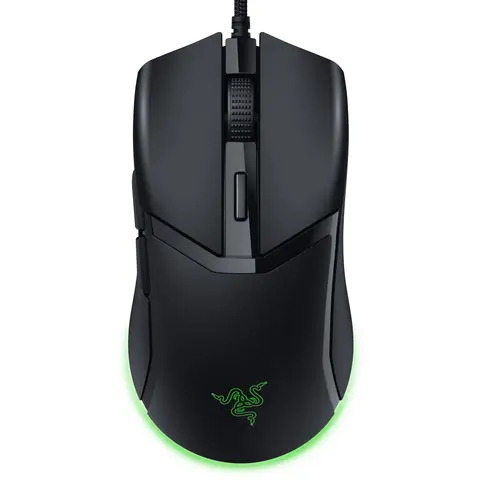 Black Razer Cobra lightweight wired gaming mouse with RGB underglow