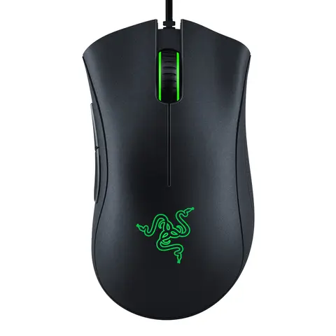 Black Razer DeathAdder Essential ergonomic wired gaming mouse with green logo