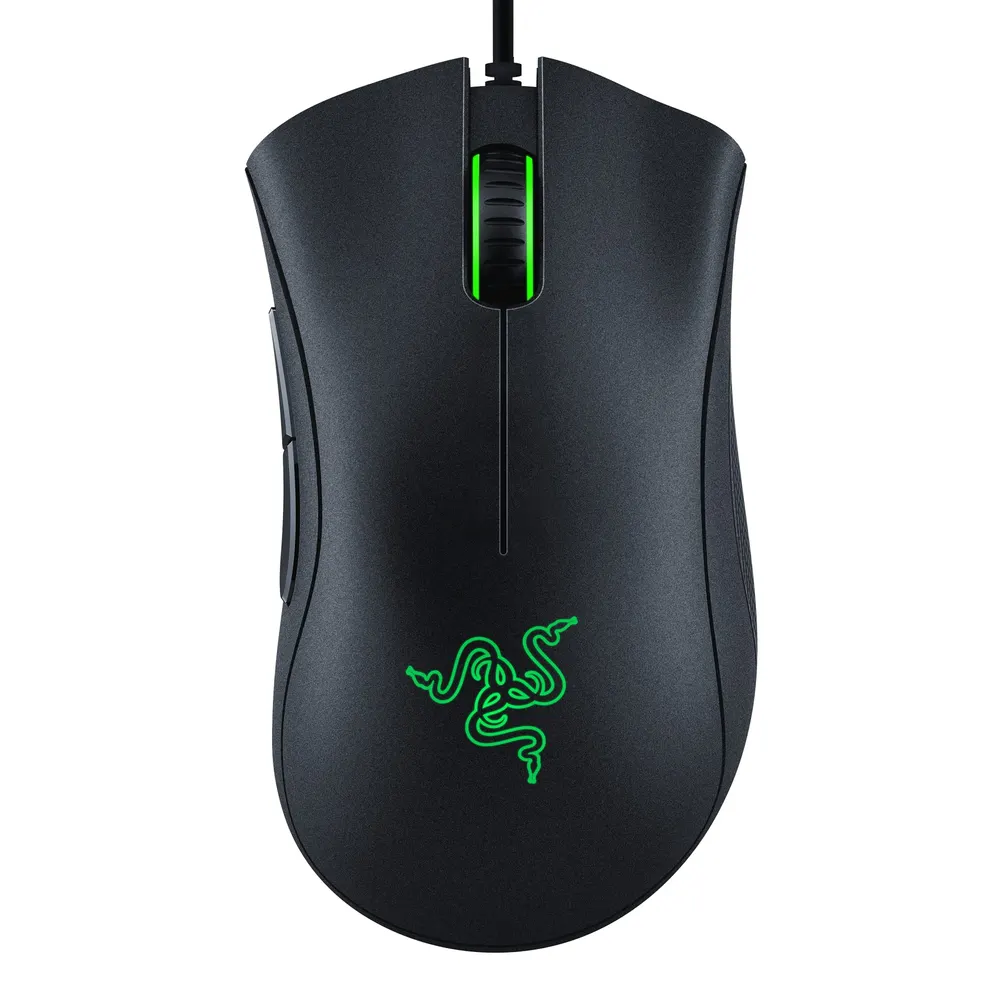 Black Razer DeathAdder Essential ergonomic wired gaming mouse with green logo