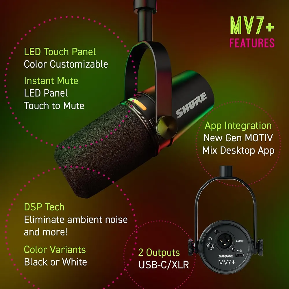 Shure MV7+ USB-C and XLR Dynamic Microphone, photo 3