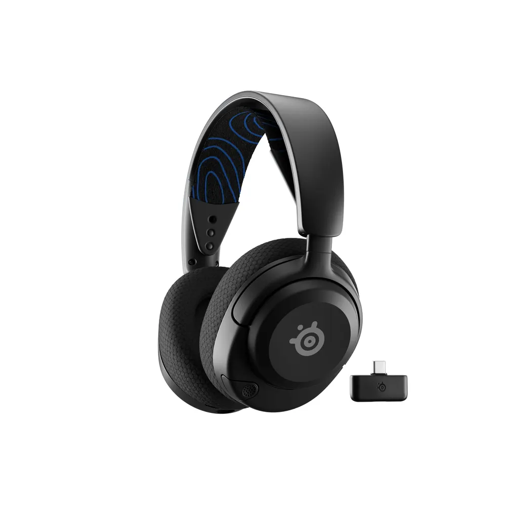 Black SteelSeries Arctis Nova 5P wireless multi-system gaming headset with retractable mic