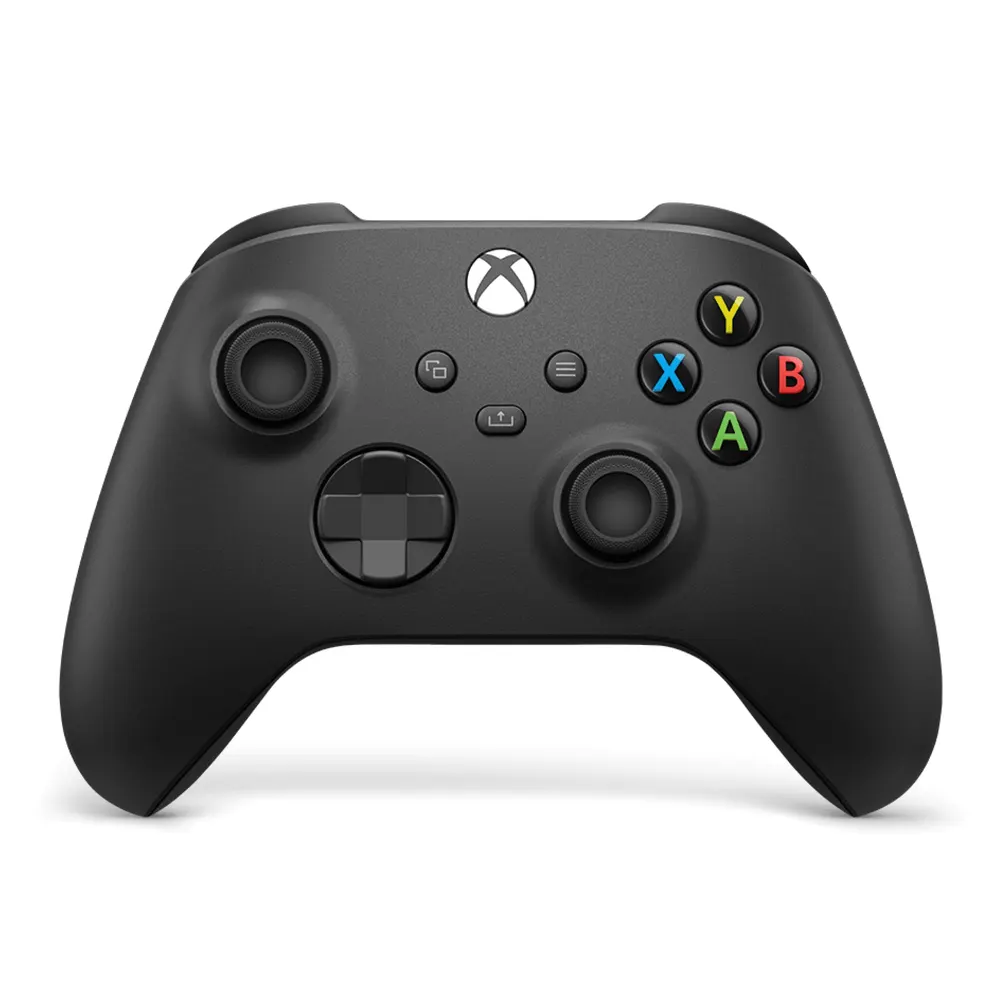 Carbon black Xbox Wireless Controller with textured grips and hybrid D-pad